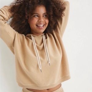 Tan crop drawstring hoodie